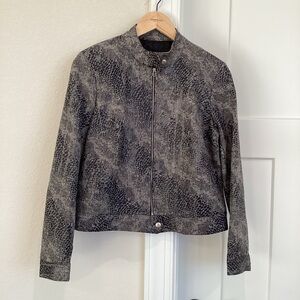 Womens Grey Snake-Print Zip Jacket